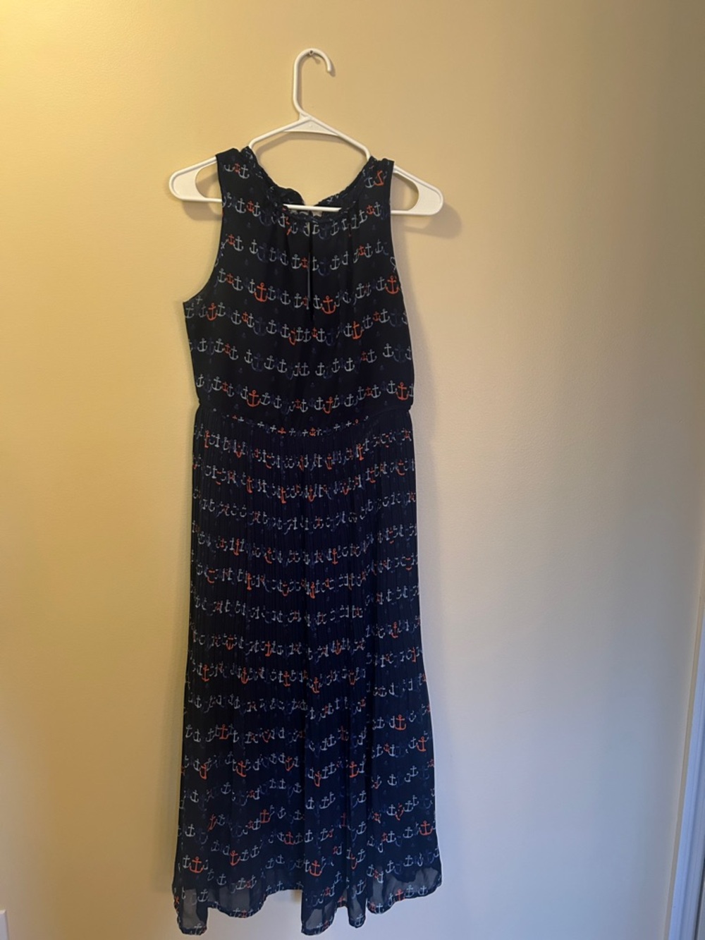 Navy Anchor Print Maxi Dress | Sleeveless Boho Nautical Summer Dress | Like New
